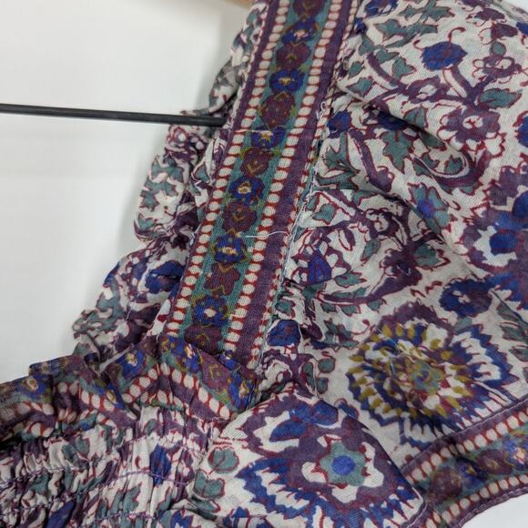 Sea Rosita Border Smocked Mini Dress Ruffled Purple Floral Size Large Preowned - Picture 6 of 12